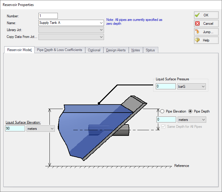 The fully defined Reservoir Model tab of the Reservoir Properties window.